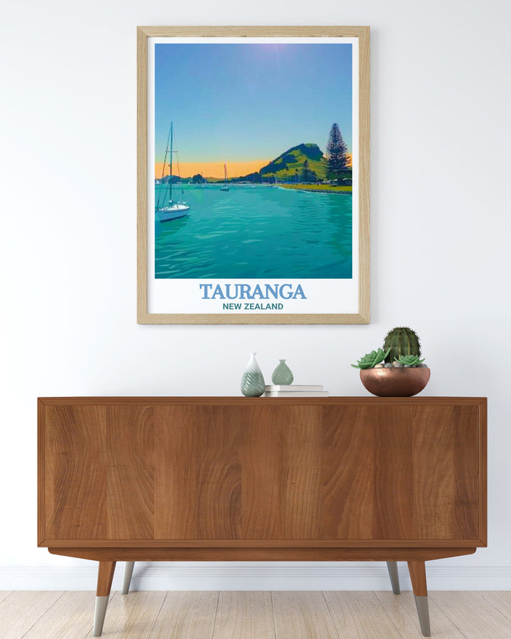 Framed New Zealand art of Pilot Bay perfect for enhancing your home decor with the tranquil beauty of Tauranga rendered in vivid colors