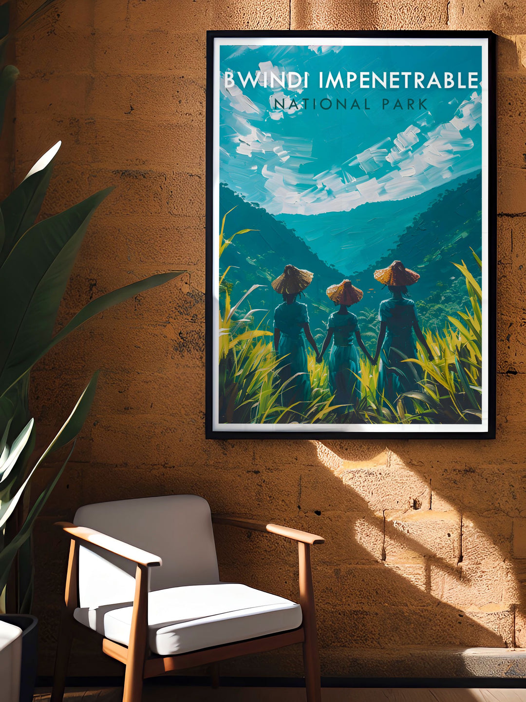 Featuring the rich culture and stunning natural scenery of Bwindi, this travel poster offers a glimpse into the heart of Uganda, ideal for those who appreciate both cultural and natural heritage.
