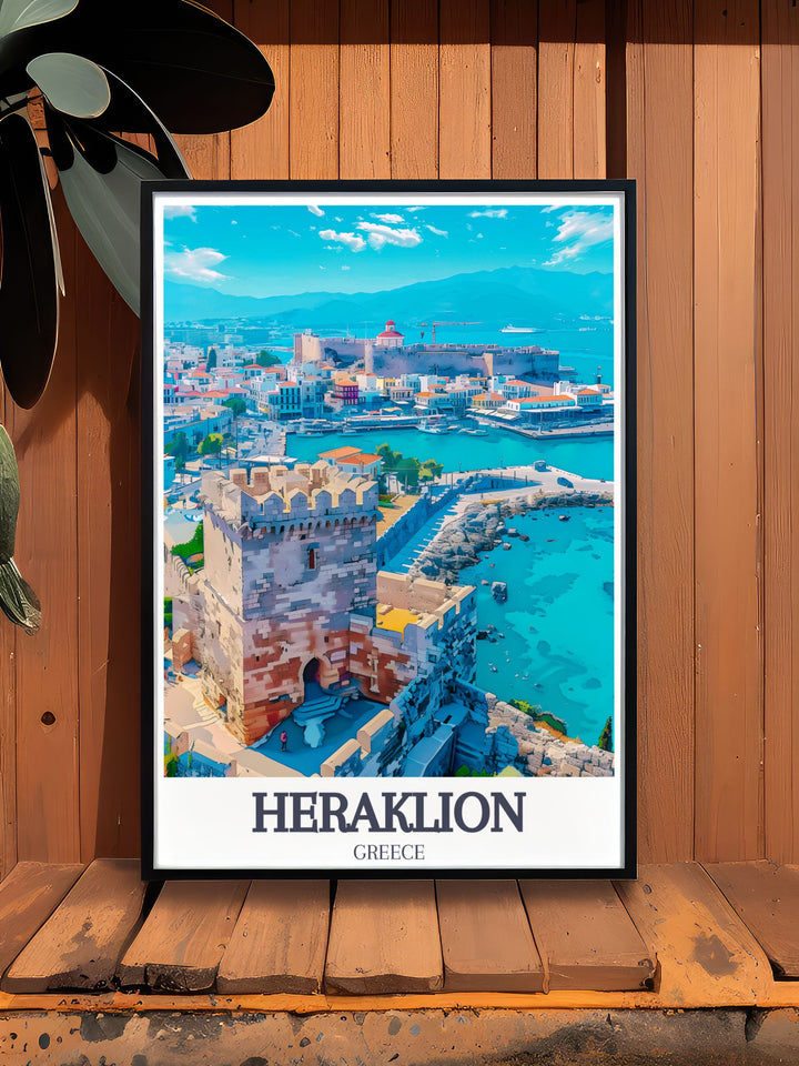 Modern wall decor showcasing the stunning Venetian Fortress of Koules in Heraklion, Crete, Greece. This print features the fortresss architectural brilliance and historical depth, bringing the beauty of Greek fortifications into your living space.