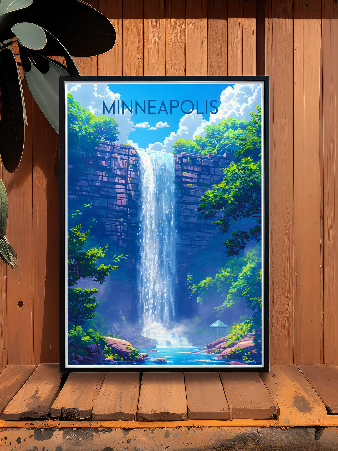 This detailed travel poster of Minneapolis illustrates the unique beauty of North Americas urban and natural landmarks, from vibrant cityscapes to serene waterfalls, ideal for any art lovers collection.