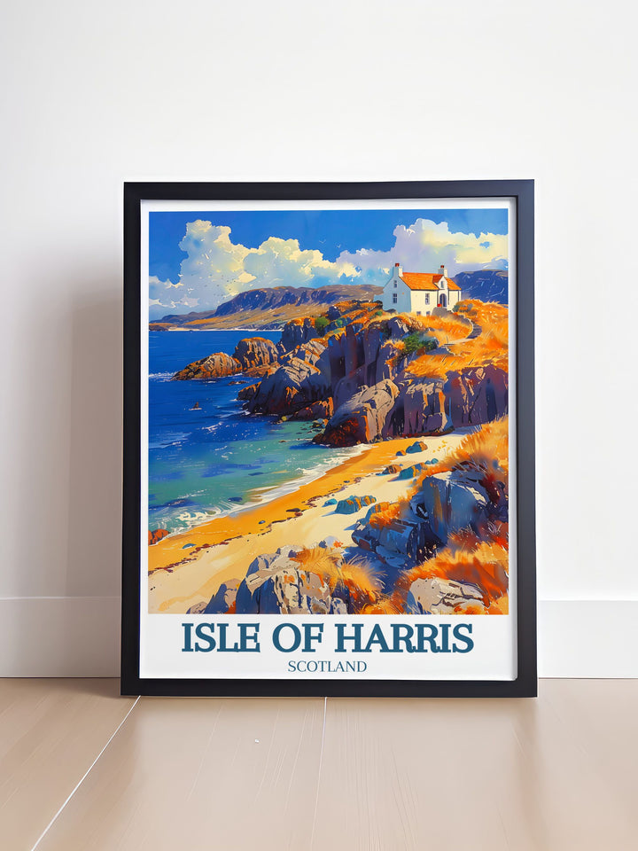 Fine art print of Luskentyre Beach on the Isle of Harris, capturing its tranquil beauty and pristine environment, ideal for coastal themed decor.