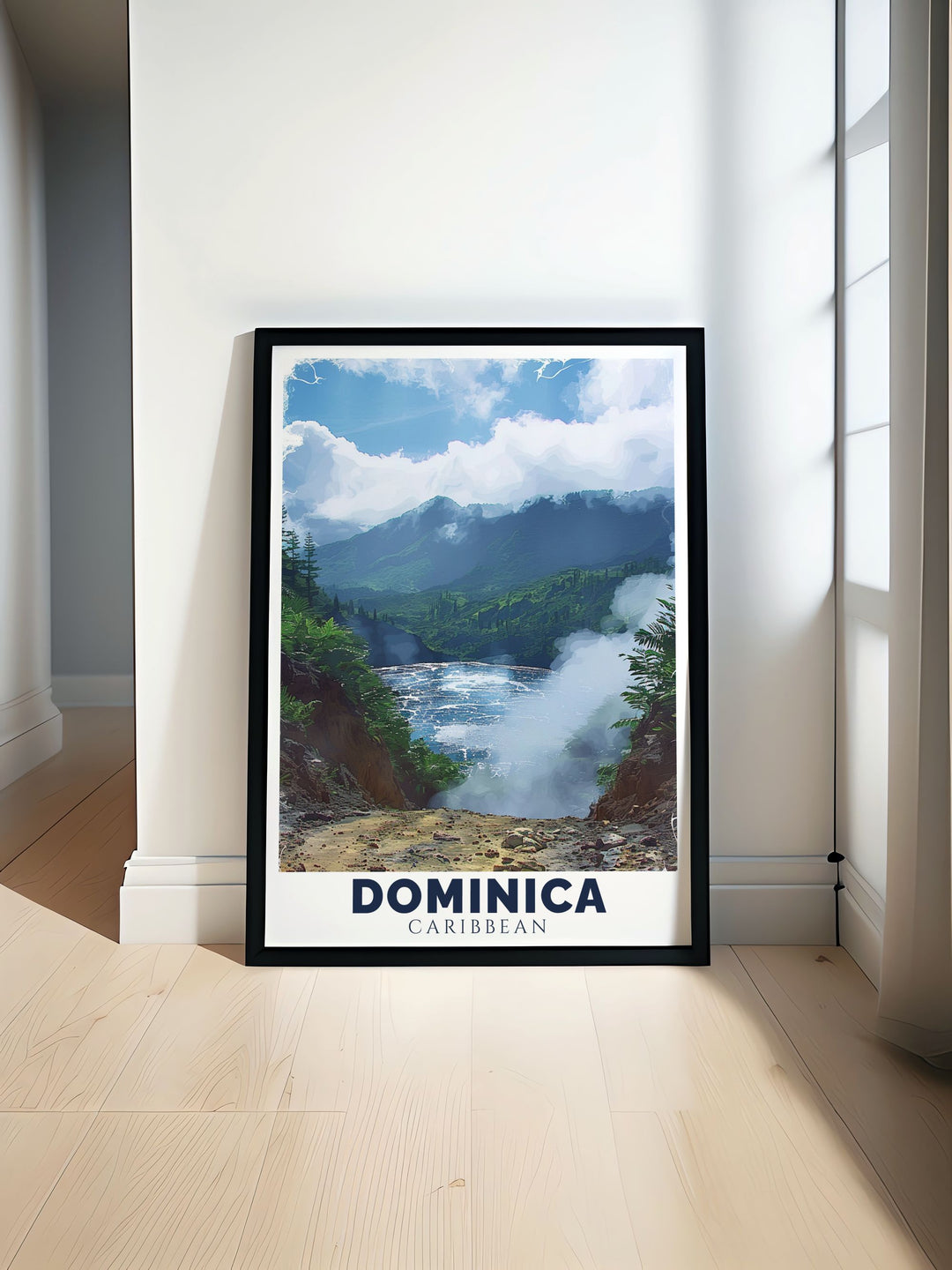 Boiling Lake Travel Poster showcasing the bubbling waters of Dominica capturing the mystique of the Caribbean destination perfect for home decor and gifts ideal for those who love adventure and nature vibrant and colorful wall art