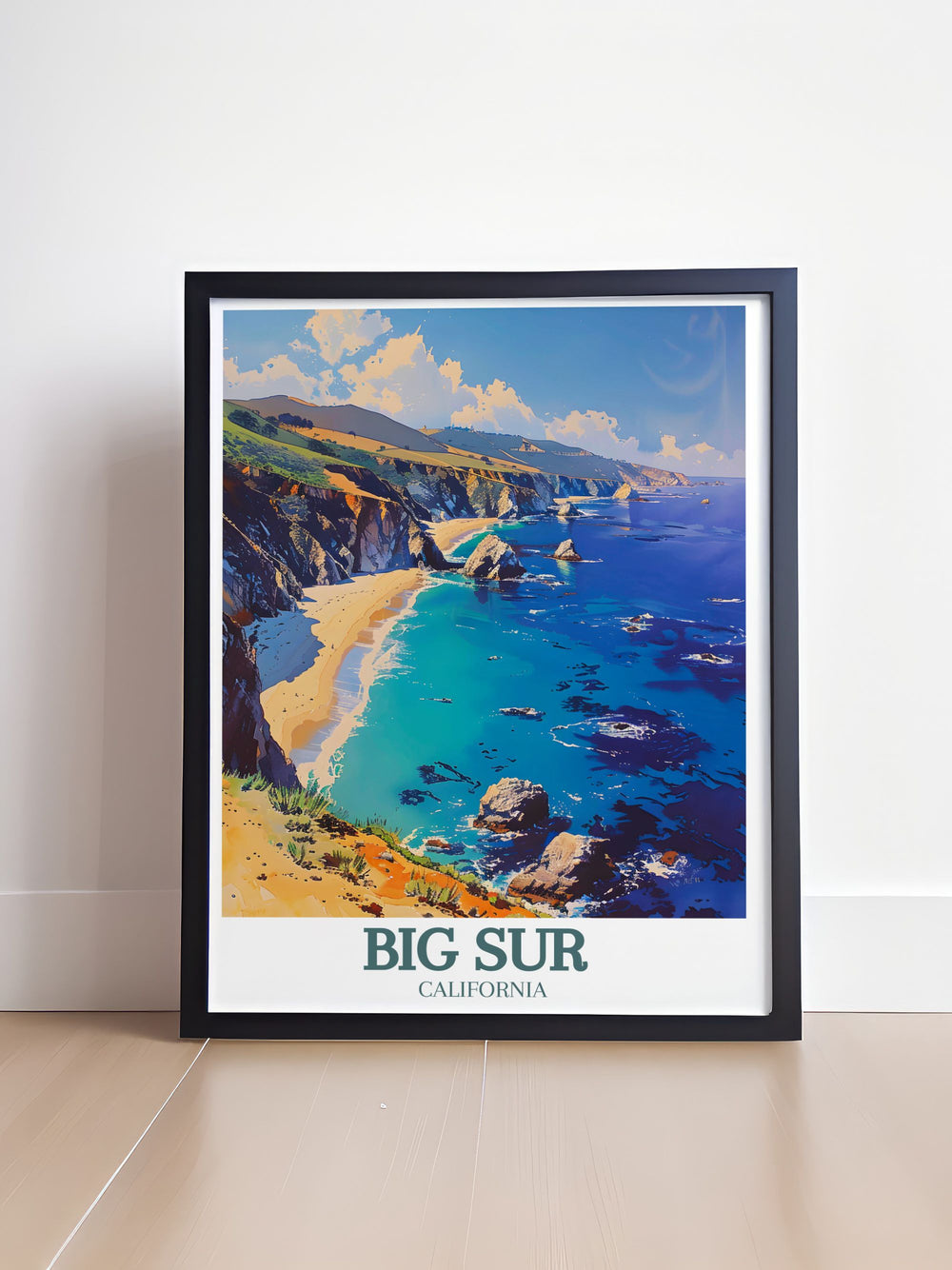 This beautiful art print showcases the natural beauty of Big Sur and the architectural charm of Bixby Creek Bridge, making it a versatile piece for any home decor.
