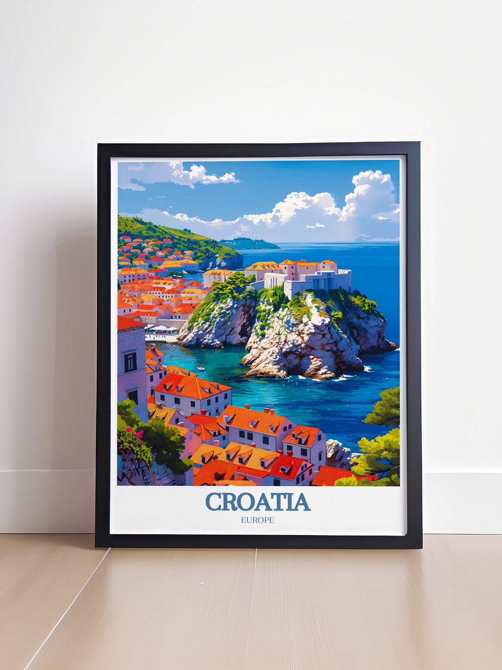 Featuring breathtaking views of Dubrovnik Old Town and the Adriatic Sea, this poster is perfect for those who wish to bring a piece of Croatias historical and natural splendor into their home.