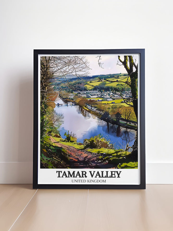 Celebrate the natural beauty of the Tamar Valley with the Tavistock Canal River Tamar poster. This elegant home decor item is perfect for modern interiors and makes an excellent gift for anyone who loves vintage travel prints and stunning artwork.