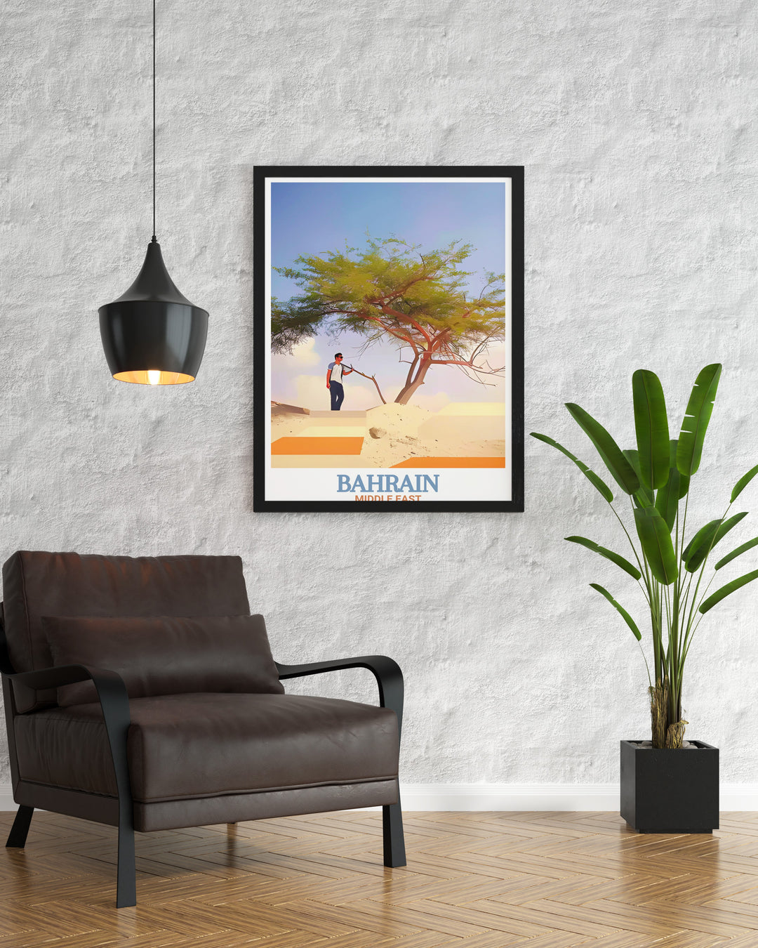 Bahrain Travel Art featuring the iconic Tree of Life a perfect addition to any home decor celebrating the resilience and beauty of nature in Bahrain.