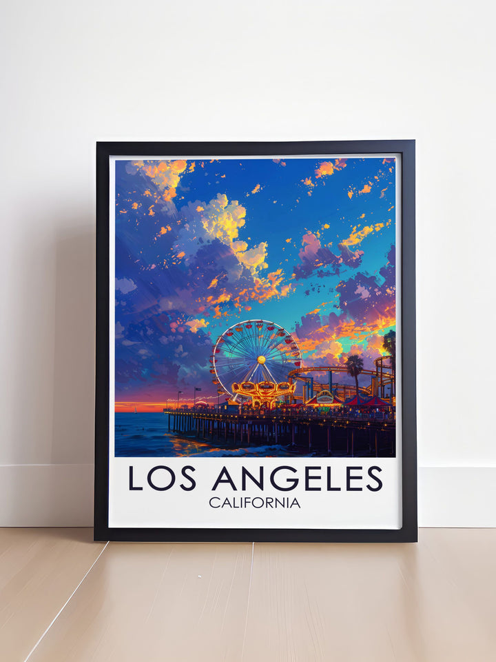 Stunning Santa Monica Pier wall art depicting the lively scene of the iconic Los Angeles pier ideal for creating a focal point in your home or office a perfect gift for birthdays anniversaries and special occasions