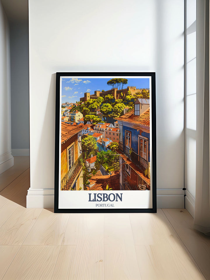 Lisbon Poster Print featuring Alfama District and Sao Jorge Castle is a beautiful addition to any home or office decor. This Portugal Wall Art captures the iconic landmarks of Lisbon in vibrant colors and makes a perfect gift for art lovers.