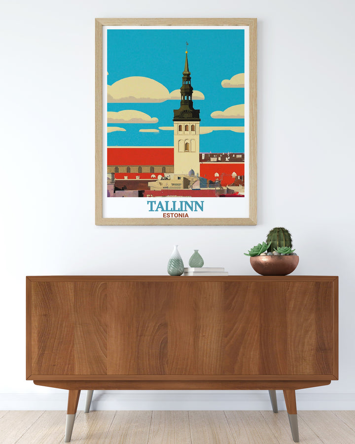 A stunning Tallinn art print of Toompea Castle, one of Estonias most recognized historical landmarks. This travel poster showcases the detailed architecture and scenic beauty of Tallinns old fortifications, making it an ideal gift for travelers or home decor enthusiasts.