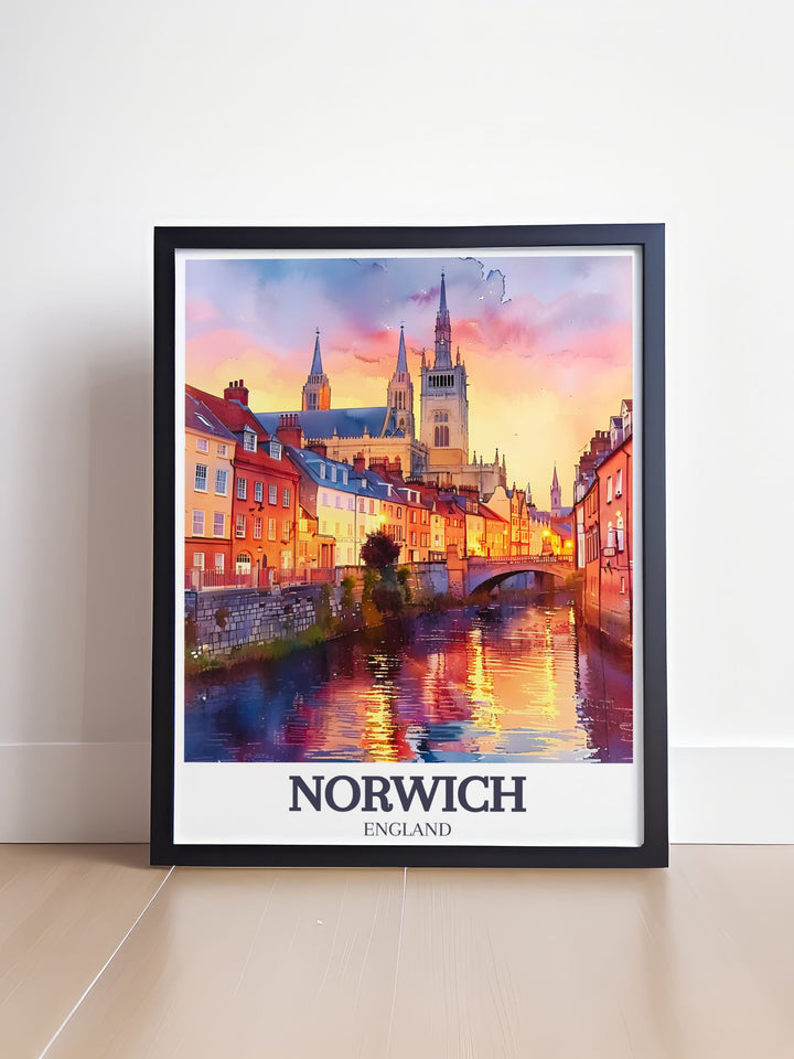 Stunning Blakeney Norfolk print perfect for modern art collections and elegant home decor with elements of the River Wensum Tudor buildings and The Norwich Cathedral an ideal addition to any art and collectibles display.