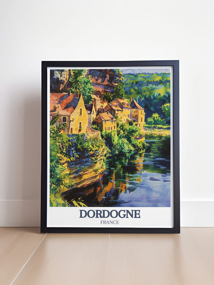 High quality Dordogne River and La Roque Gageac vintage print capturing the timeless elegance of the French countryside a beautiful piece of France wall decor