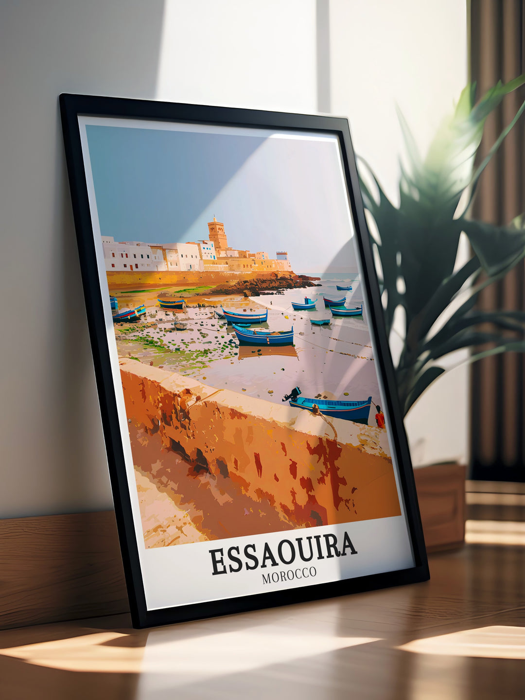 Capture the vibrant life of Old Essaouira Town with this travel poster, showcasing the energetic markets, winding streets, and traditional architecture. Its an ideal choice for those who love cultural art or Moroccan design, offering a stunning visual journey into one of Moroccos most cherished towns.