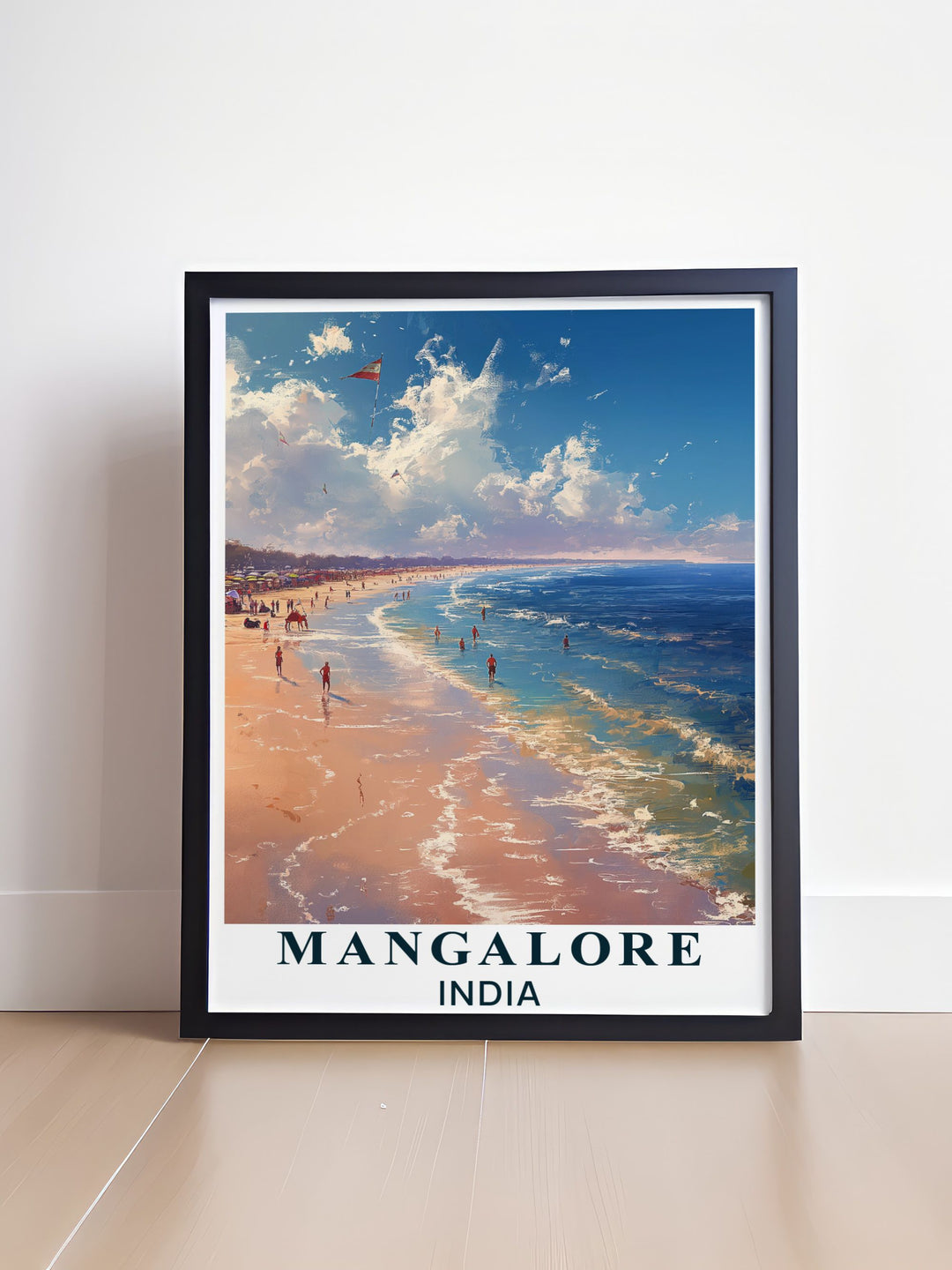 Featuring the scenic Panambur Beach in Mangalore, this poster highlights the golden sands and gentle waves, making it an ideal piece for those who love coastal landscapes and the vibrant culture of Karnataka.