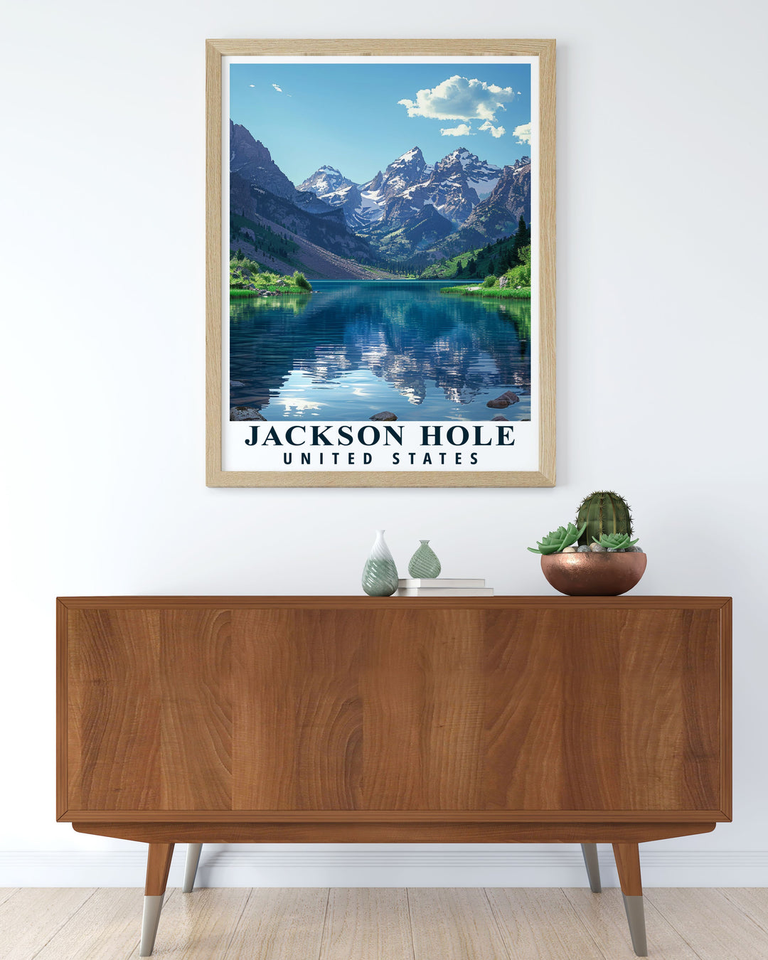 This Jackson Hole travel print brings Wyomings most iconic landscapes to life, showcasing the Teton Mountains and the adventure filled trails of Grand Teton National Park. Perfect for framing or gifting, this artwork adds a touch of the wild to any space.