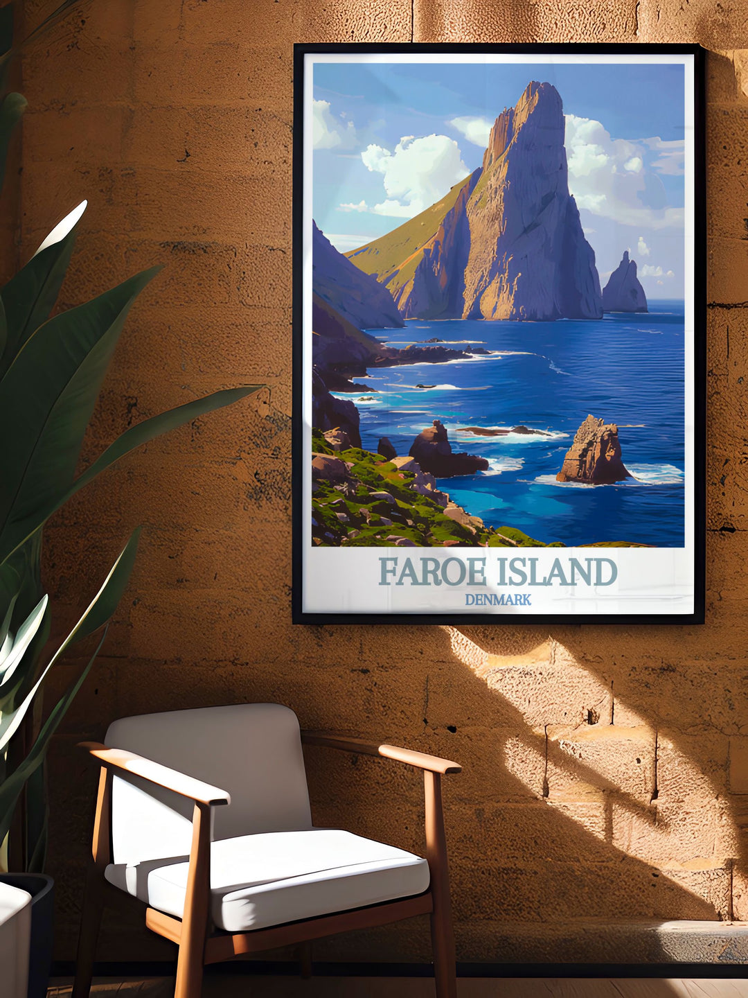 This art print of Tindhólmur captures the rugged peaks and lush green surroundings, making it a standout piece for any decor.