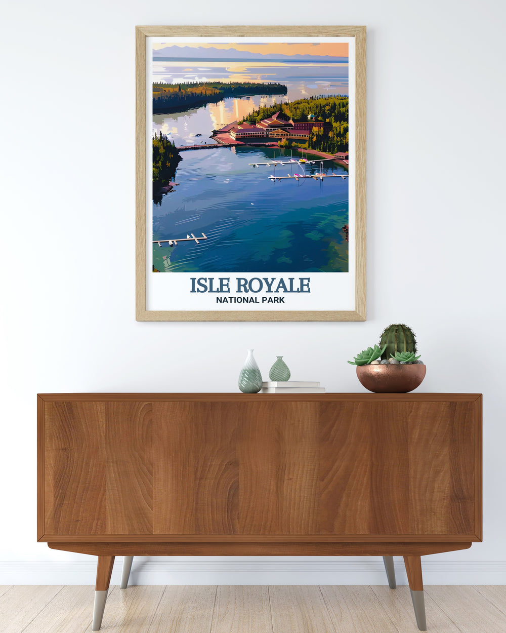 Elegant home decor featuring Rock Harbor artwork highlighting the stunning landscapes of Isle Royale National Park perfect for creating a serene and sophisticated atmosphere in any living space