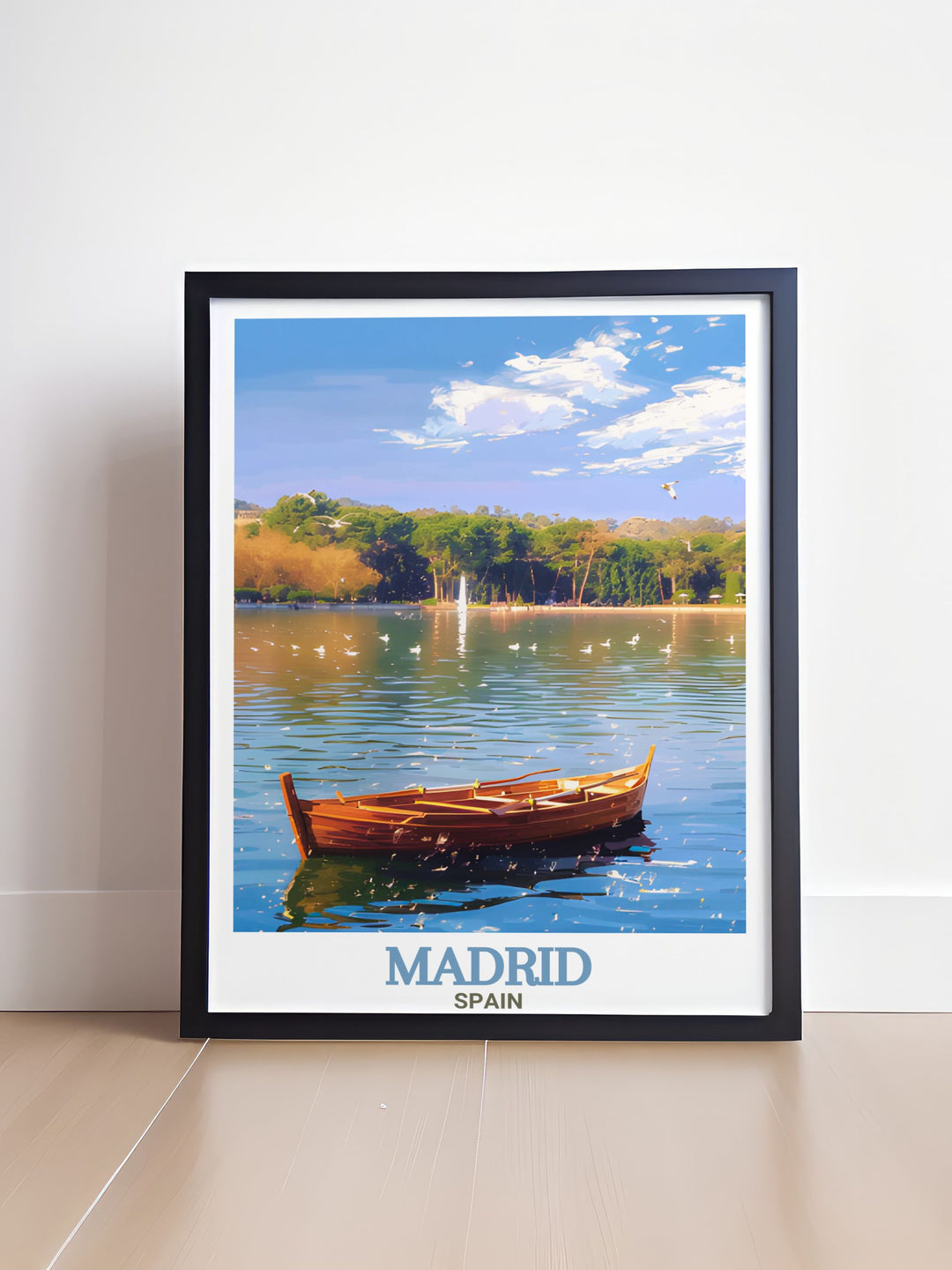 Bring Spains charm into your living room with this Lake at Casa de Campo poster showcasing minimalistic art. Ideal for those who appreciate Madrid prints and Spain travel posters it offers a clean and simple design for modern decor lovers and travelers.