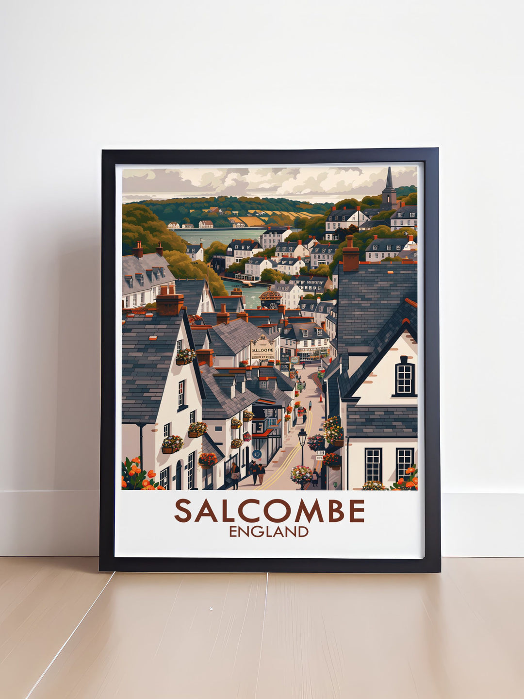 Our Salcombe Town Centre stunning prints are an ideal wall art print gift for those who love coastal scenery and vintage travel posters