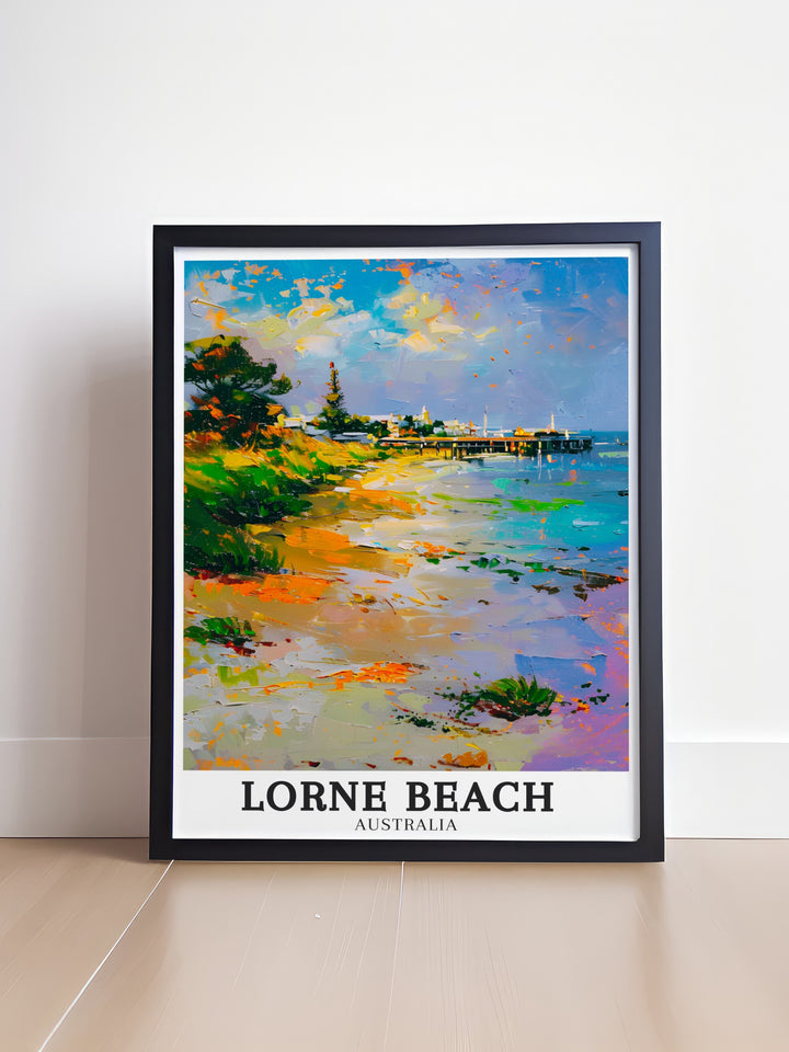 Enhance your space with Lorne Pier Great Ocean Road Modern Prints and Lorne Beach Artwork ideal for Australia wall decor these prints offer a stunning view of the Lorne Pier and the surrounding Great Ocean Road coastline capturing the essence of Australia’s natural beauty