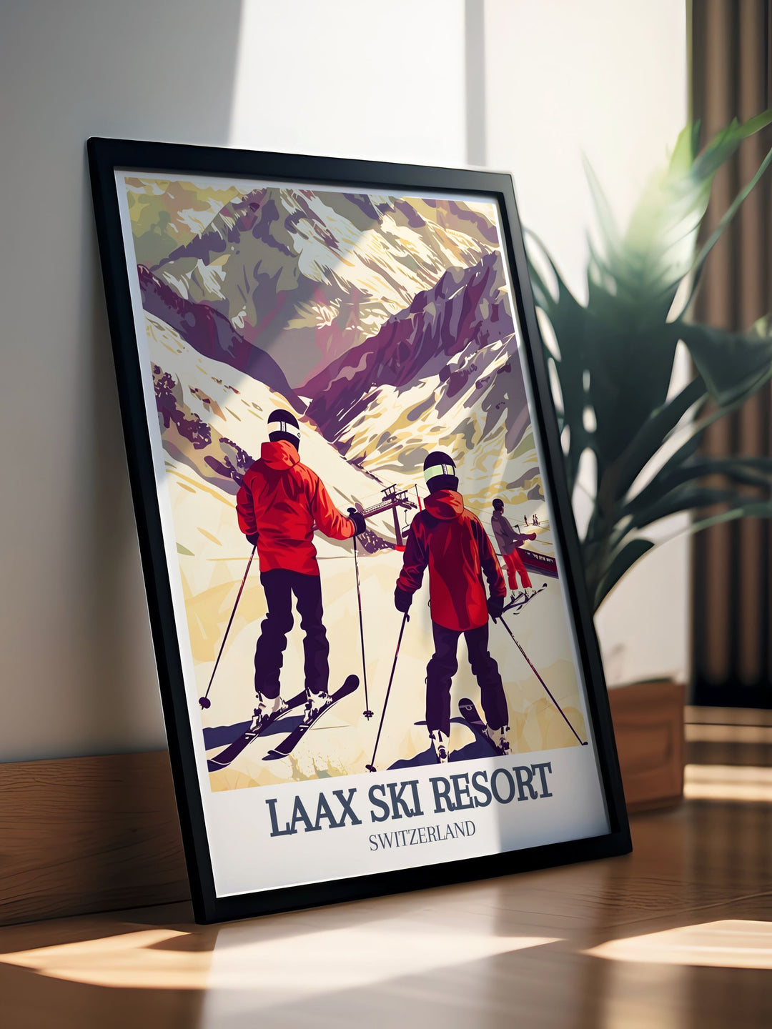 Add alpine charm to your space with the Laax Ski Poster featuring Crap Masegn Flims Laax Falera capturing the majesty of Switzerlands ski resorts and ideal for those passionate about winter sports and mountain landscapes.