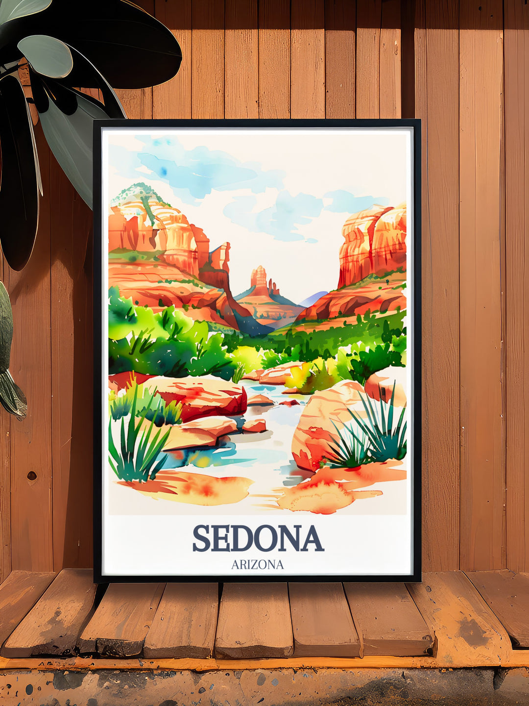 Sedona Travel Print highlighting Bell Rock and Oak Creek Canyon with intricate details and vibrant colors capturing the essence of Arizonas scenic beauty.