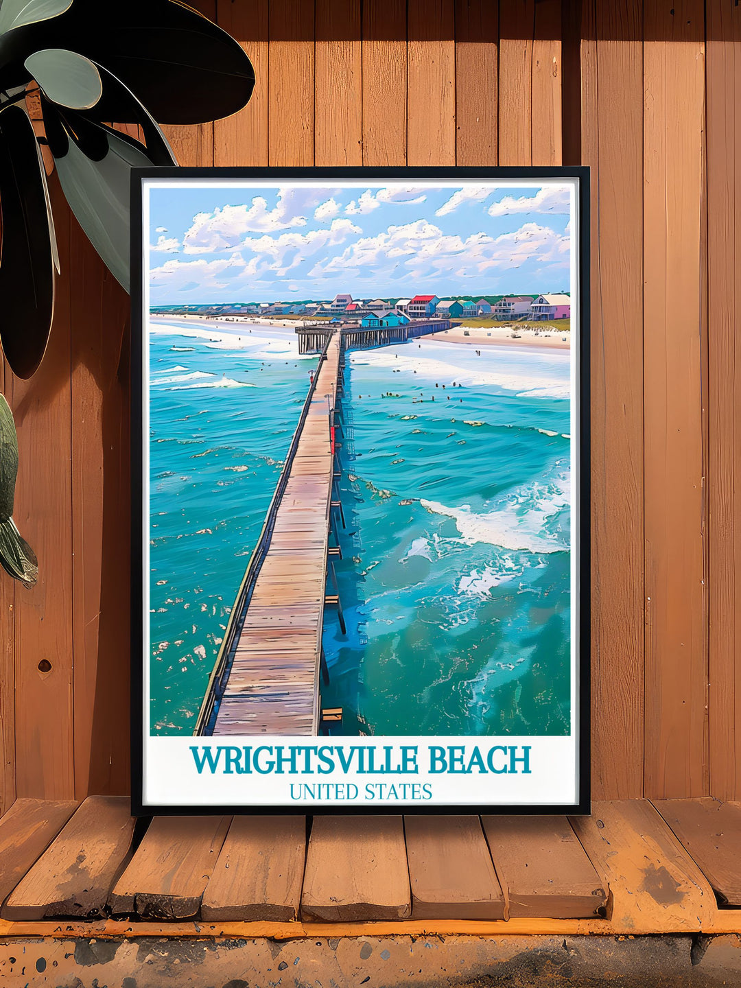 Wrightsville Beach Poster Print and Crystal Pier art combine to offer a unique personalized gift option. The travel poster print’s vintage inspired design and calming color palette make it an ideal choice for those who appreciate the beauty of North Carolinas coastal landscapes.