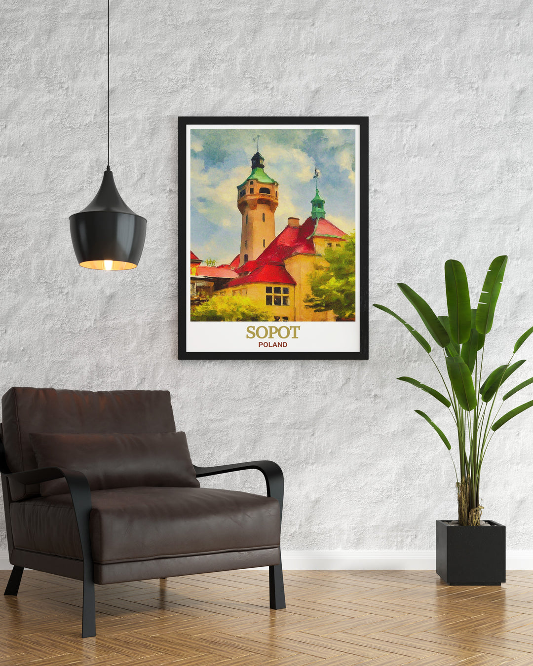 Captivating wall decor featuring Sopot Lighthouse, Poland, highlighting its architectural elegance and historical importance. This travel poster is a perfect choice for those looking to add a touch of Polish coastal beauty to their home or office.