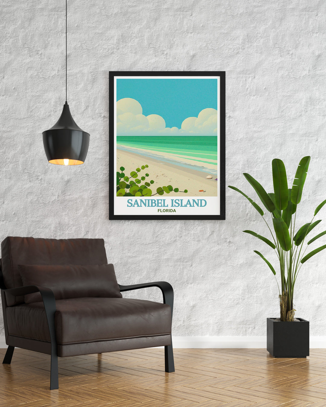 Travel print of Sanibel Islands Bowmans Beach, highlighting the serene shoreline and natural charm of this hidden Florida gem. Ideal for adding a touch of coastal elegance to any space.