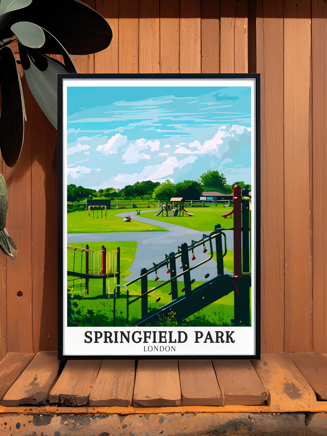 Springfield Fun Park London Borough artwork showcasing the picturesque beauty of the Regents Canal and River Lea a perfect gift for art lovers and fans of East London parks this print brings the charm of Springfield Park into any room.