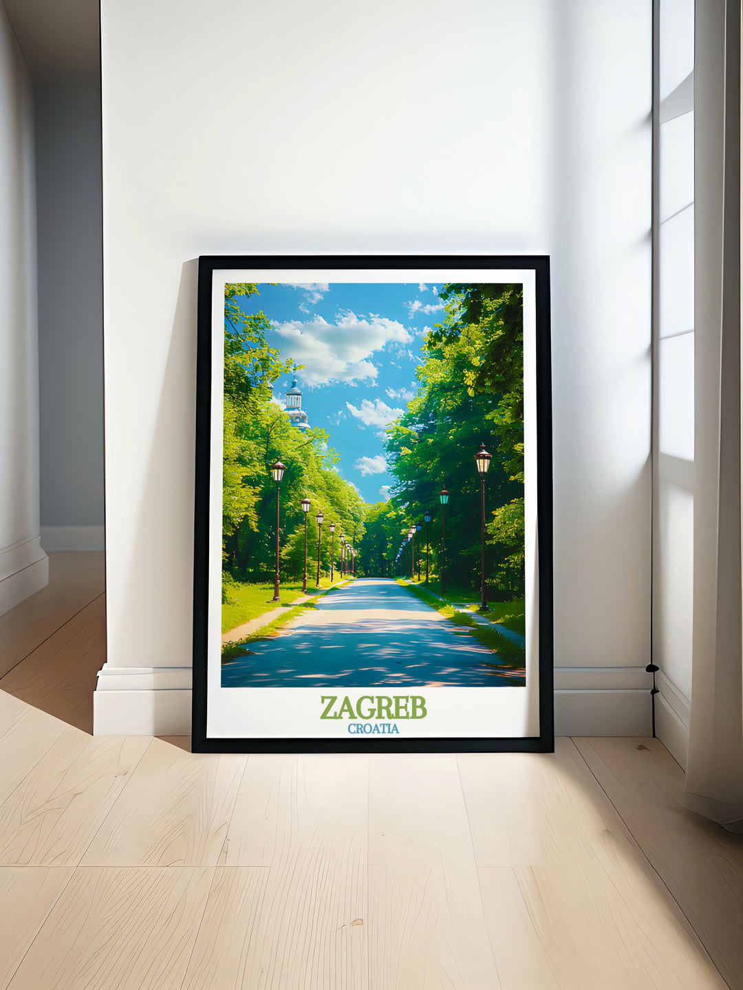 Maksimir Park modern print showcasing lush landscapes perfect for elegant home decor and gifts. Ideal for adding a touch of Croatian charm to any room.