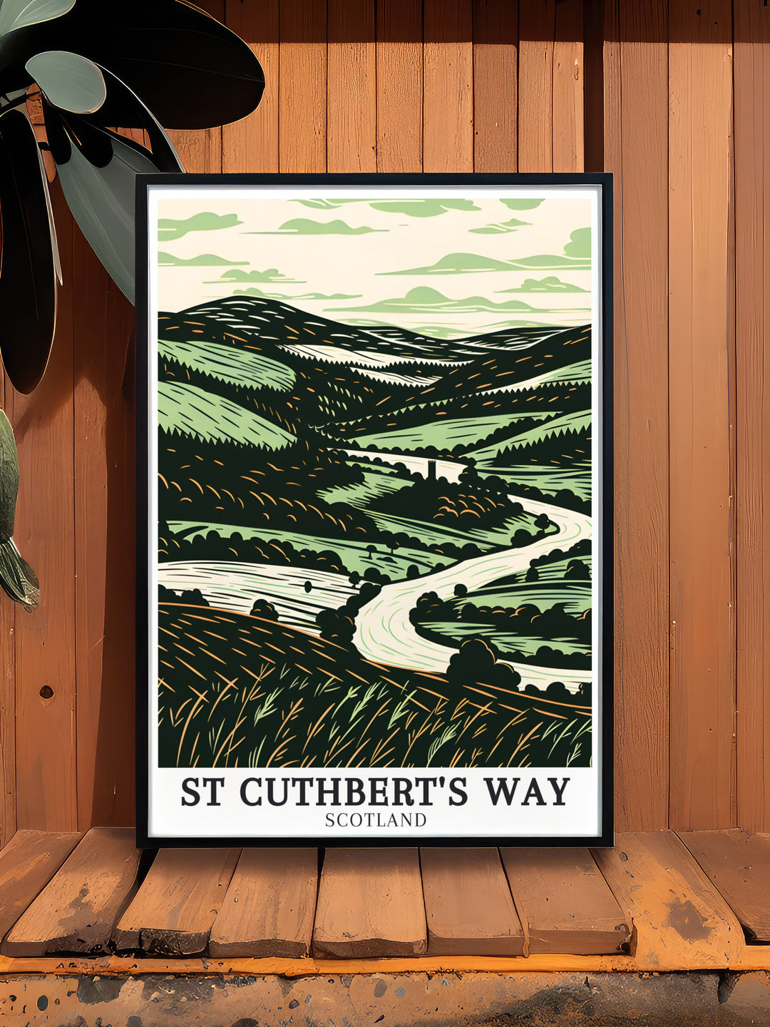 River Tweed St Boswells and the majestic Lindisfarne Castle are the focal points of this National Park poster showcasing the best of St Cuthberts Way a must have for art lovers seeking Scottish travel art or Northumberland prints for their collection