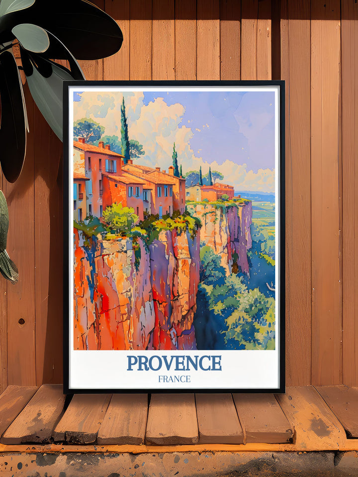 Transform your living room with our modern art prints of Roussillon Ochre Village perfect for creating a serene and inspiring atmosphere with the captivating landscapes of Provence.