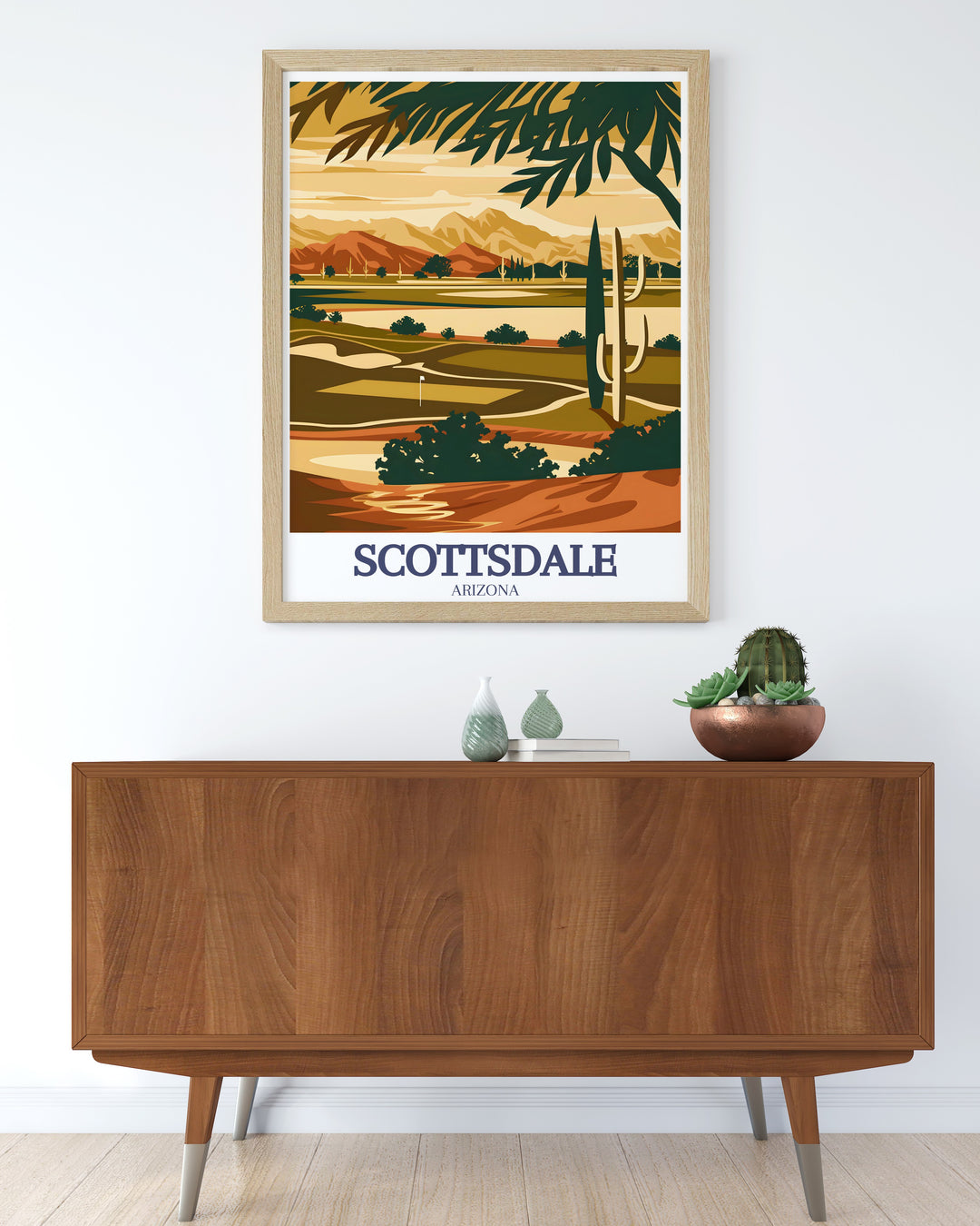 Celebrate the stunning beauty of Scottsdale and its famous landmarks with this Scottsdale Travel Poster, capturing Talking Stick Golf Club and Talking Stick Way. A must have for fans of Arizonas desert charm and golfing elegance.