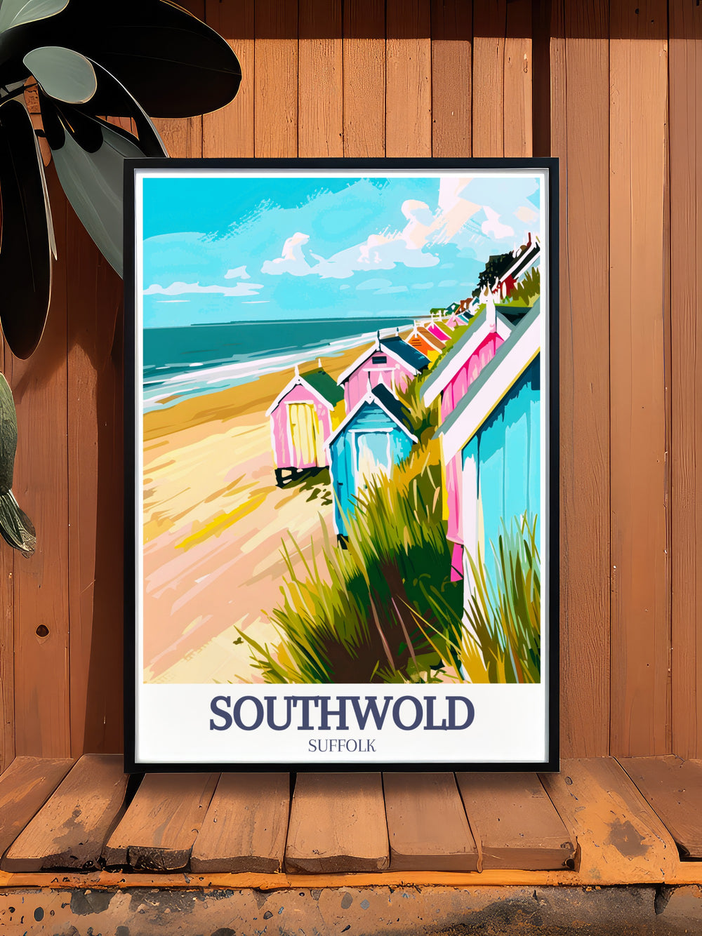 Elegant Southwold Print showcasing the serene beauty of the North Sea Southwold beach. This vintage travel print is perfect for adding a coastal vibe to your living room or bedroom. Ideal for anyone who loves Southwold and its picturesque scenery.