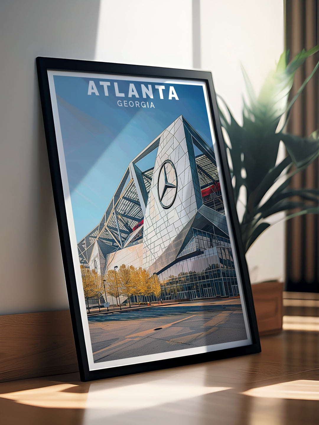 Atlanta travel poster with Mercedes Benz Stadium design is an ideal addition to any home. Celebrate the spirit of Atlanta with this stunning print, perfect for unique gifts or enhancing your home decor with modern art.