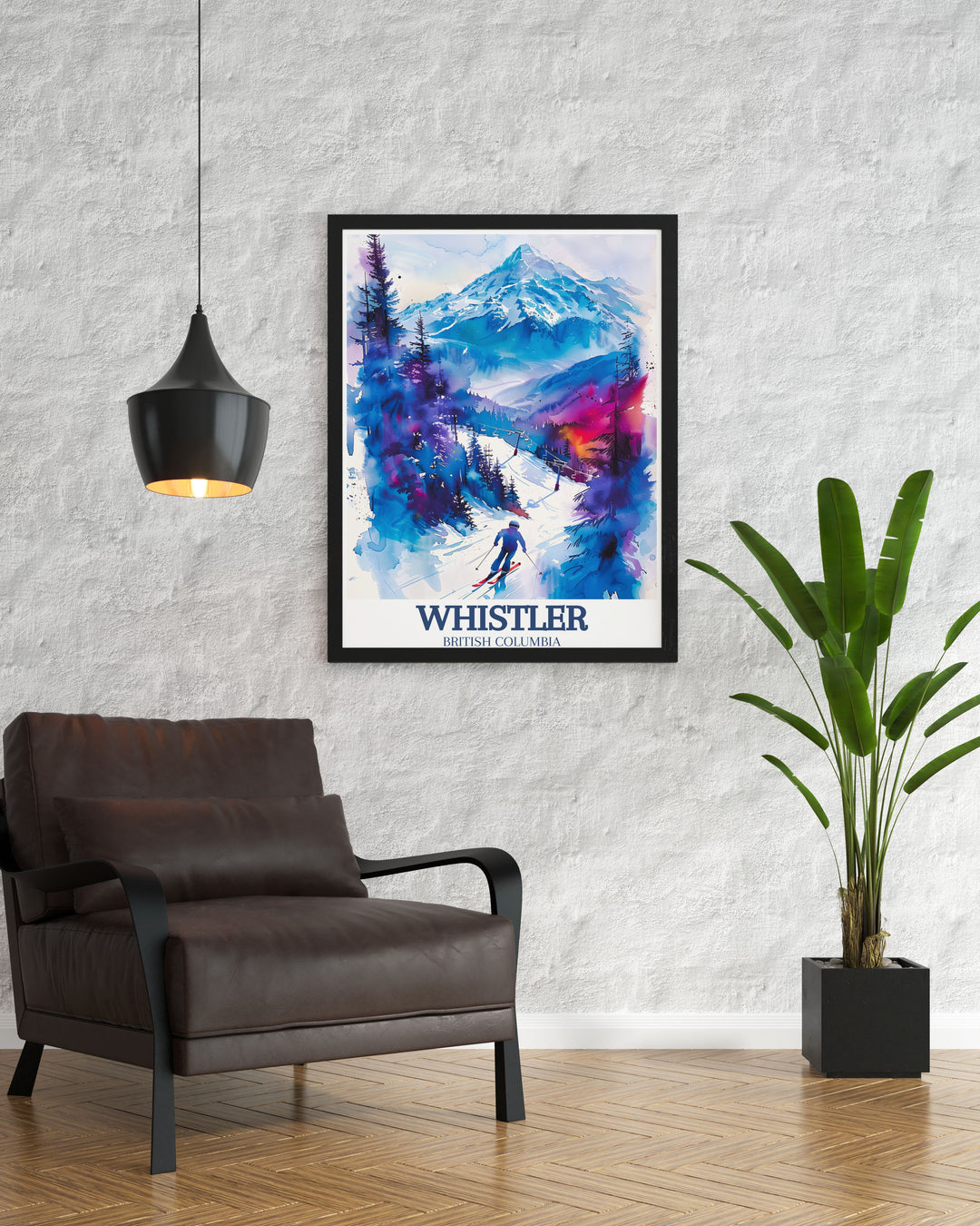 Whistler wall art featuring the thrill of skiing and the tranquility of the Coast Mountains making it a beautiful addition to any room and evoking memories of snowy adventures