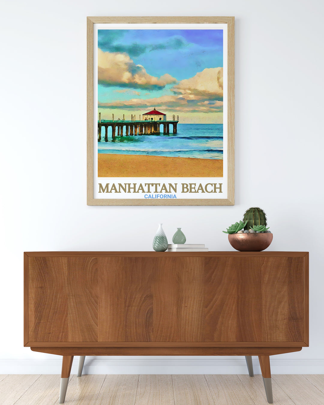 Capture the beauty of Manhattan Beach and its historic pier with this travel print. Ideal for those who appreciate Californias sun soaked coast, this canvas art brings the calm, inviting scene of Manhattan Beach into your home, creating a perfect blend of tranquility and style.