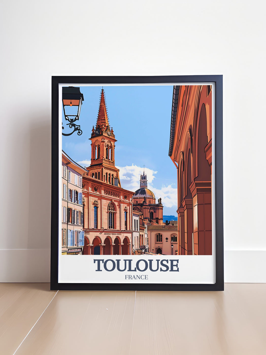 Featuring the Place du Capitole and the Basilica of Saint Sernin, this Toulouse wall art captures the essence of the citys vibrant history and architectural beauty. Perfect for travelers and art lovers, this framed print brings a piece of France into your home.