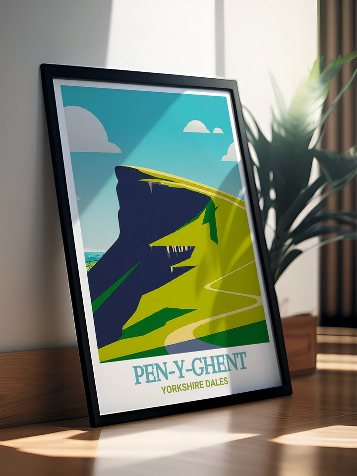 Pen Y Ghent scenic poster highlighting the rugged beauty and adventurous spirit of the Yorkshire Dales. This detailed artwork depicts Pen Y Ghent and Pen Y Ghent Nose, making it a perfect addition to your wall art collection. Ideal for those who love the outdoors.