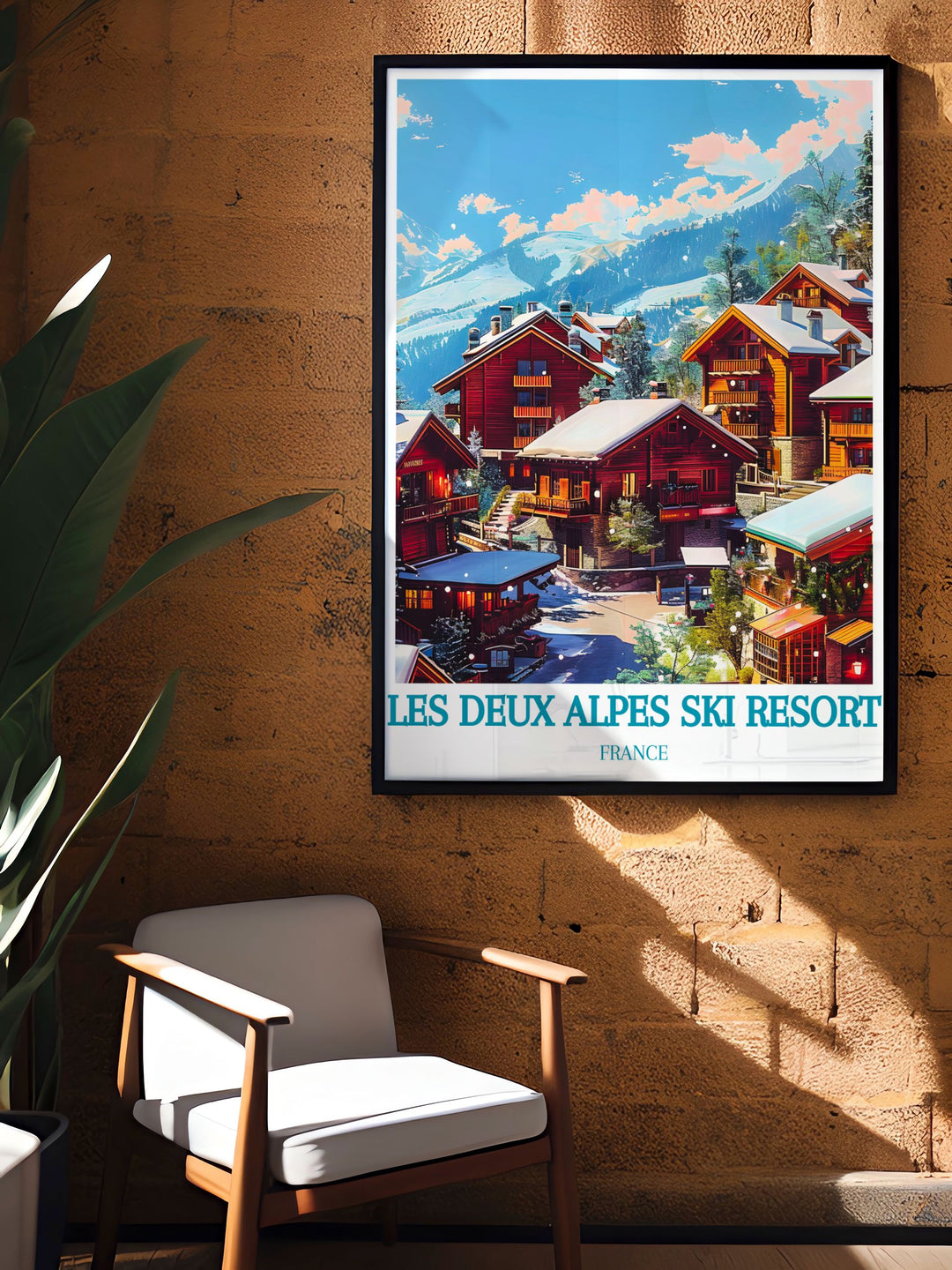 Featuring the expansive ski slopes of Les Deux Alpes, this poster showcases the vibrant village and surrounding alpine beauty, perfect for those who cherish skiing and mountain adventures.