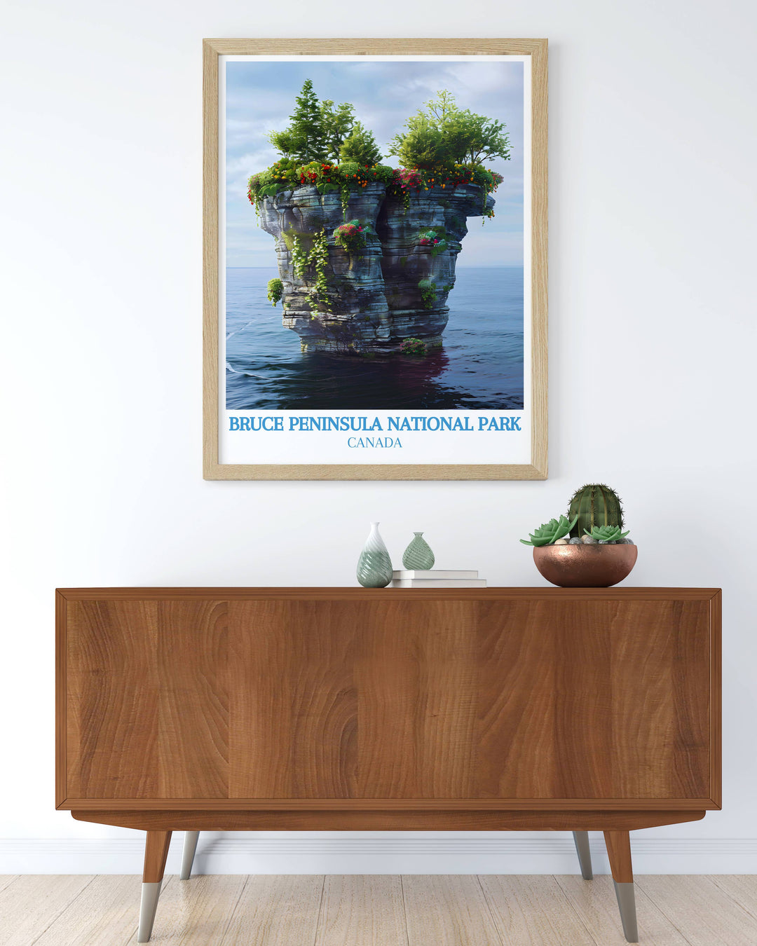 The Flowerpot Island Wall Art beautifully depicts the distinctive rock formations and serene waters of this Canadian treasure adding elegance and tranquility to any room in your home with its detailed craftsmanship