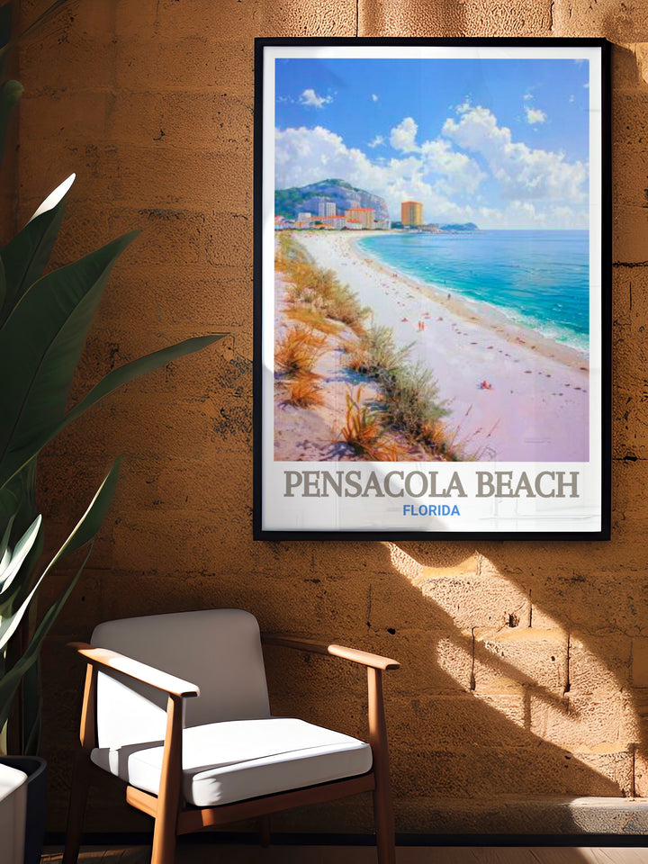 Pensacola Beach art print capturing the stunning views of Casino Beach in Florida. Perfect for nature lovers and art enthusiasts. This vibrant and detailed artwork brings the beauty of Pensacola Beach into your home.