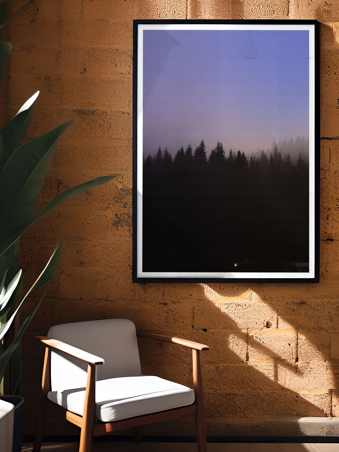 Custom wall print reflecting the serene and mystical beauty of a foggy forest, celebrating the enchanting charm of misty woodlands.