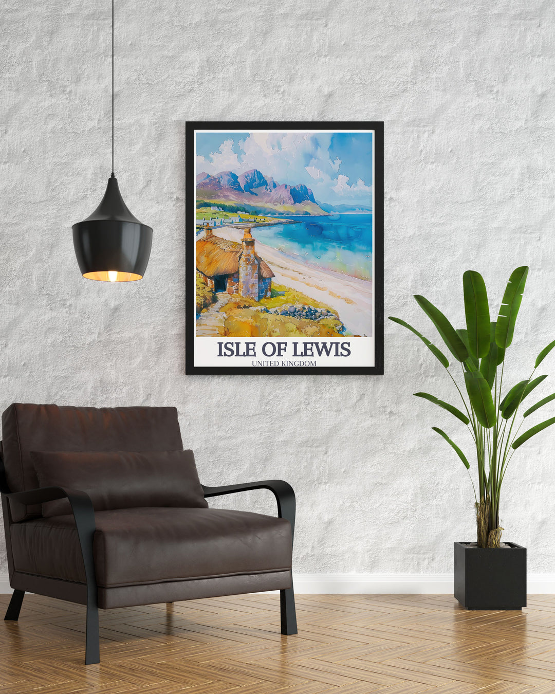 A stunning wall art piece showcasing the serene beauty of Dalbeg Beach and its surroundings. The tranquil atmosphere invites viewers to experience the magic of the Isle of Lewis, making it a perfect addition to any decor.