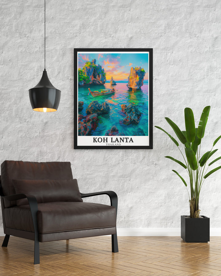 Transform your home with Mu Ko Lanta National Park Ko Talabeng wall art. These elegant prints reflect Thailands tropical island charm making them a perfect gift for travelers or as beach home decor for anyone seeking a piece of paradise in their living space.