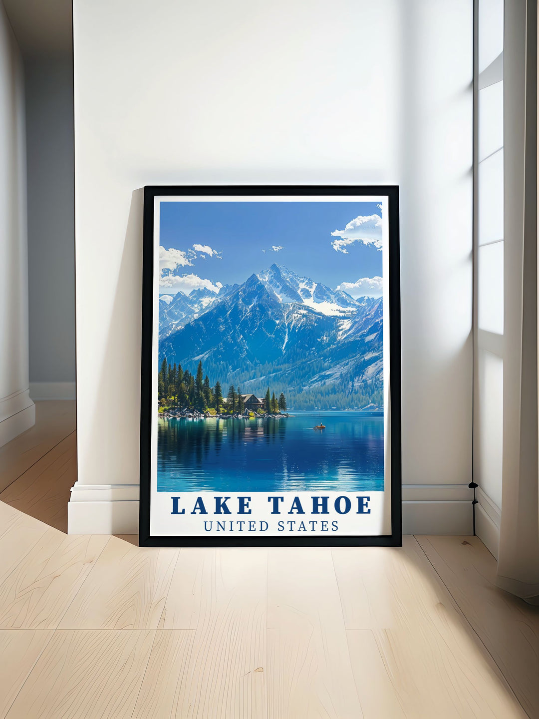 Experience the serene beauty of Lake Tahoe with our Nevada poster featuring vibrant Sierra Nevada colors perfect for home decor and personalized gifts adding elegance to any space