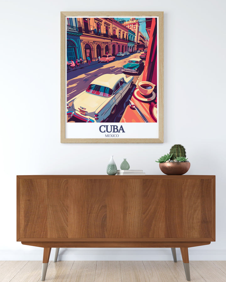 This Old Havana Street Canvas Art brings the energy and charm of Cubas capital into your home. Featuring colorful colonial buildings and classic vintage cars, this canvas print is ideal for those who love travel inspired decor and appreciate the beauty of Cuban streets.