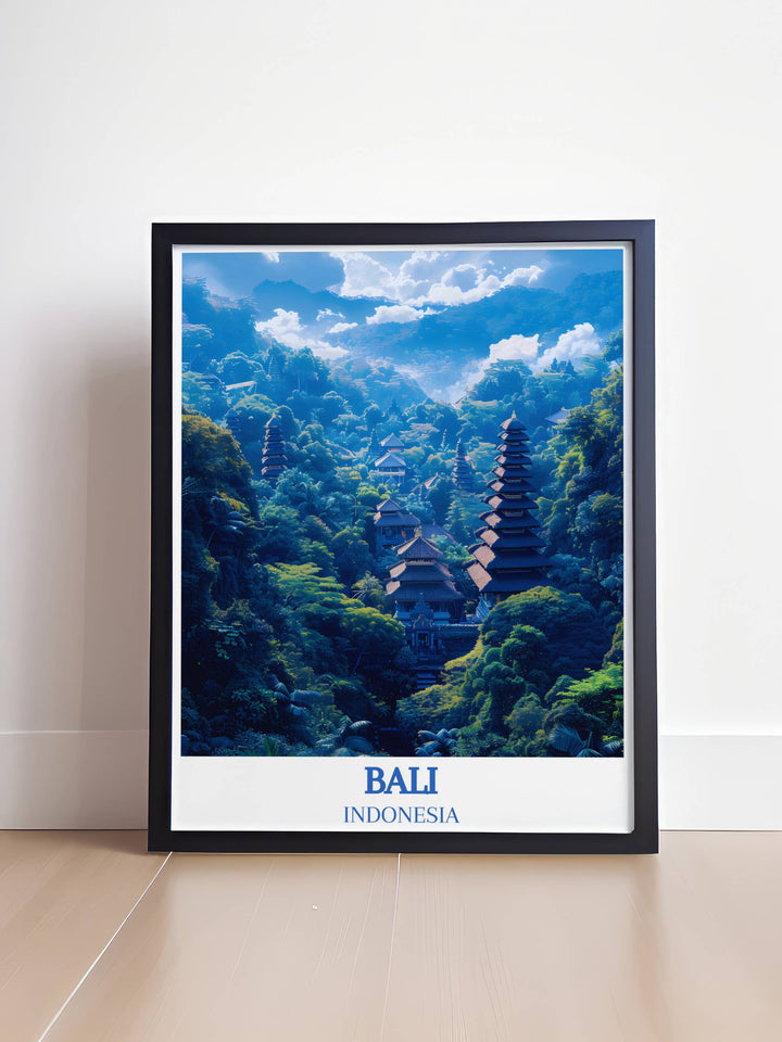 Travel poster of Balis Ubud Monkey Forest, a captivating depiction of the sanctuary, great for collectors and enthusiasts of travel art.