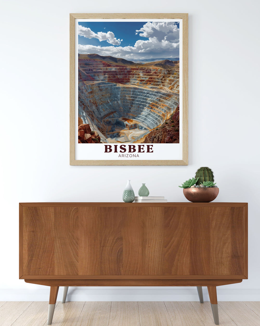 Arizona travel print featuring the stunning Lavendar Pits in Bisbee. This beautiful Arizona poster adds a unique touch to home decor and is perfect for anyone who loves the history and landscapes of the Southwest.