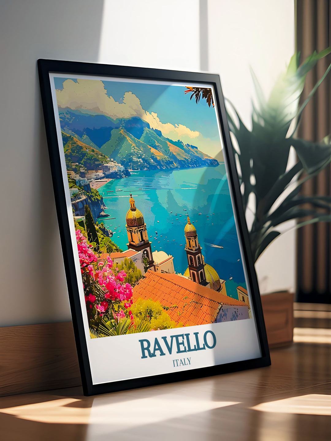 Ravello Italy print showcasing Villa Rufolo Amalfi coast and its breathtaking landscapes. Ideal for coastal wall art enthusiasts, this print combines the beauty of the Italian Riviera with the elegance of Southern Italy art